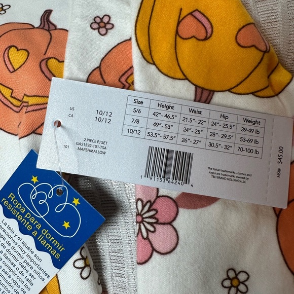 Charming Pumpkin and Floral Girls sleepwear, Size 10/12 NWT - Picture 4 of 8